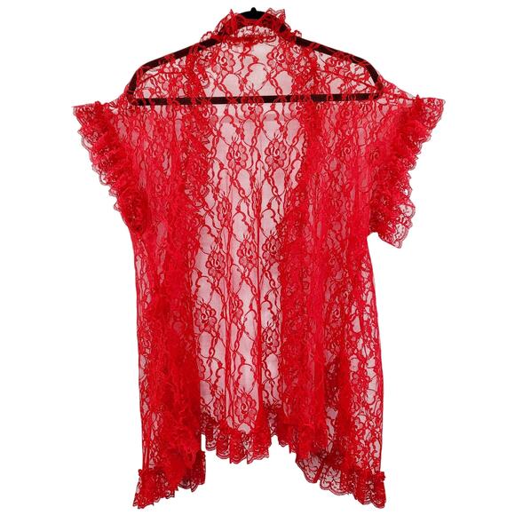 Vtg Frederick's of Hollywood Red Lace Ruffled Lingerie Robe Made in USA Size OS - Picture 1 of 5